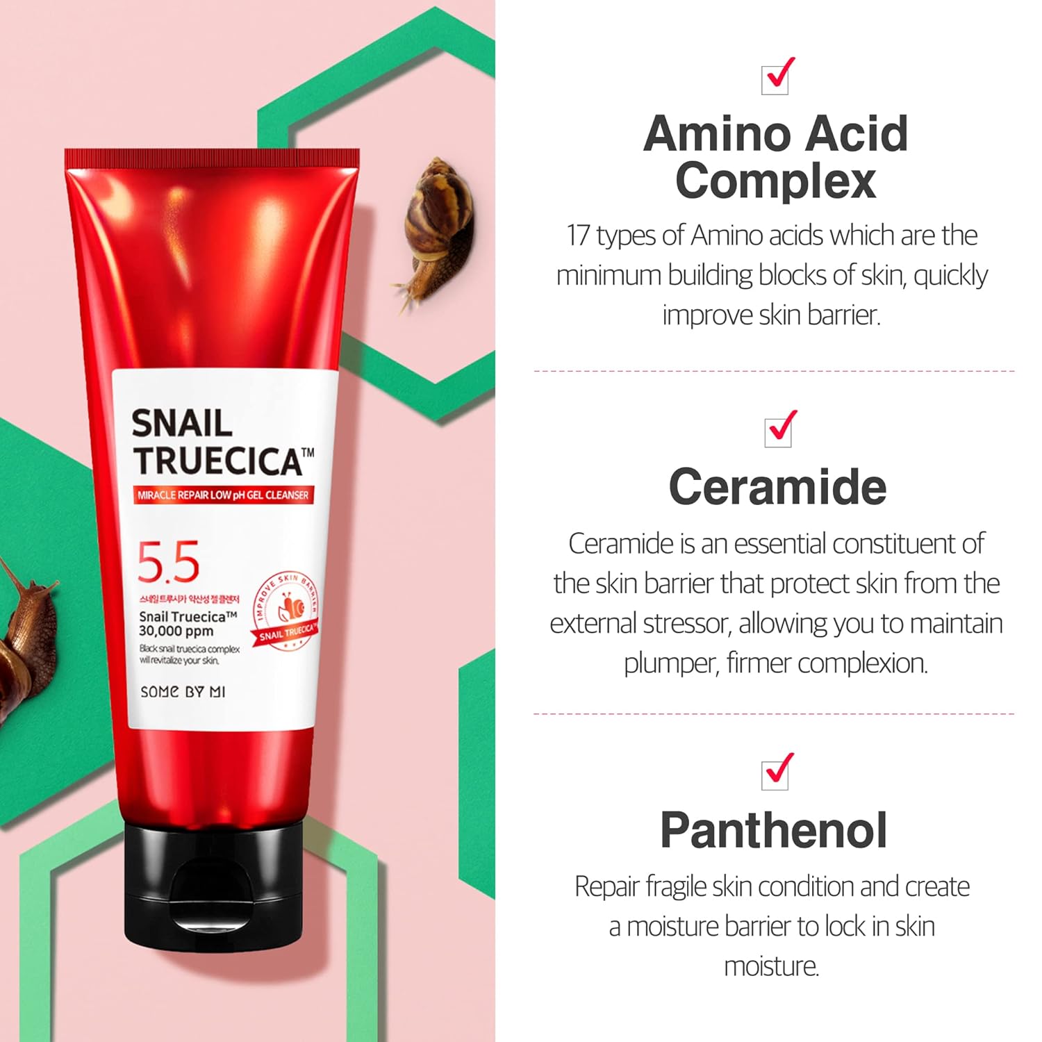 Some By Mi Snail Truecica Miracle repair Low pH Gel Cleanser - Image 4
